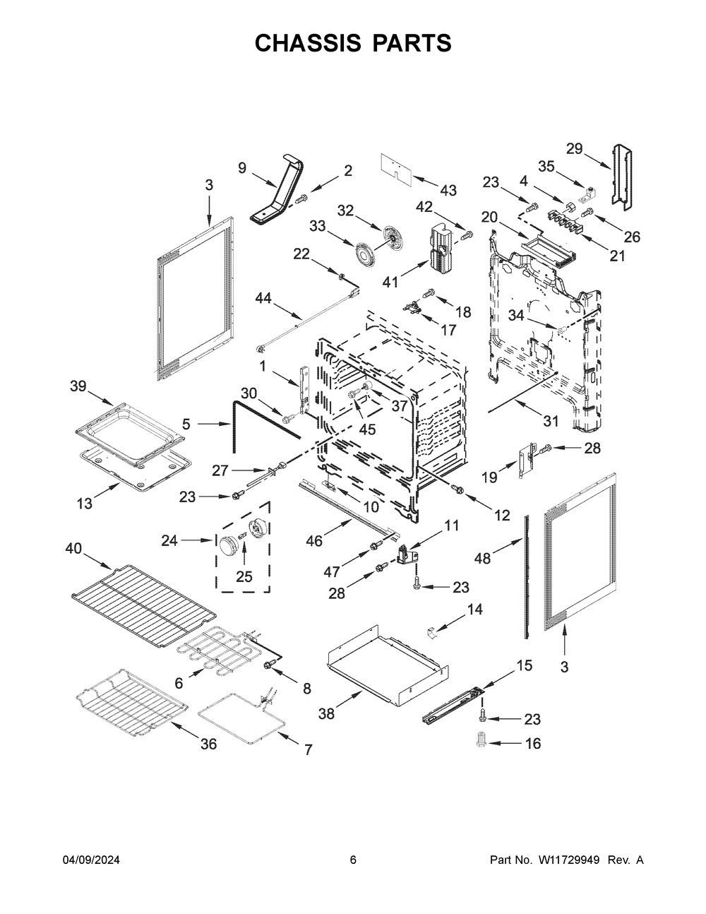 Chassis Parts Diagram and Parts List for YWFE775H0HB5  Whirlpool Range