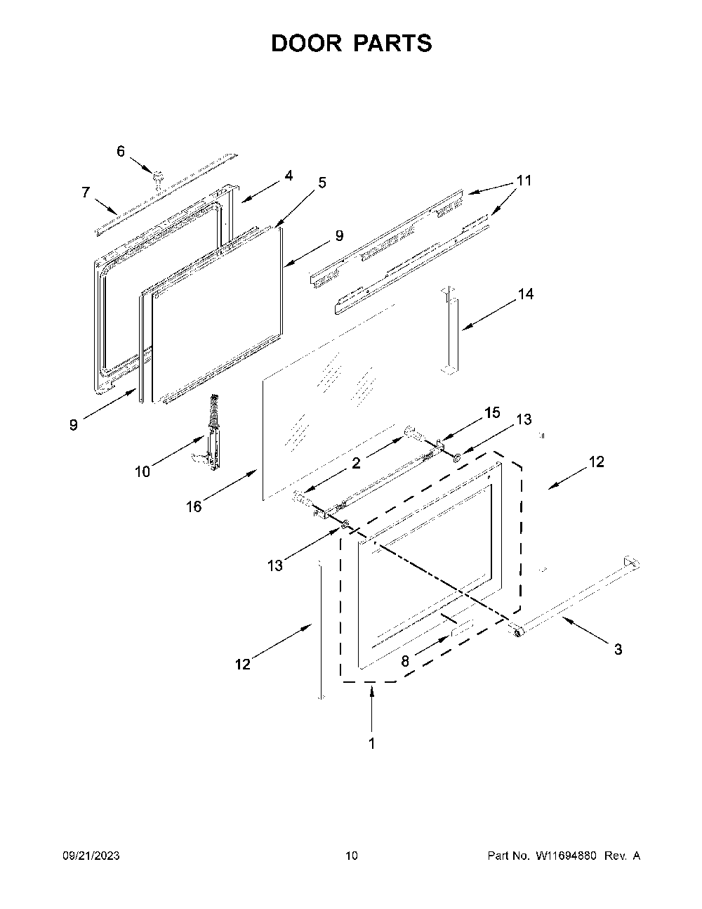 Door Parts Diagram and Parts List for KFGG500ESS7  KitchenAid Range