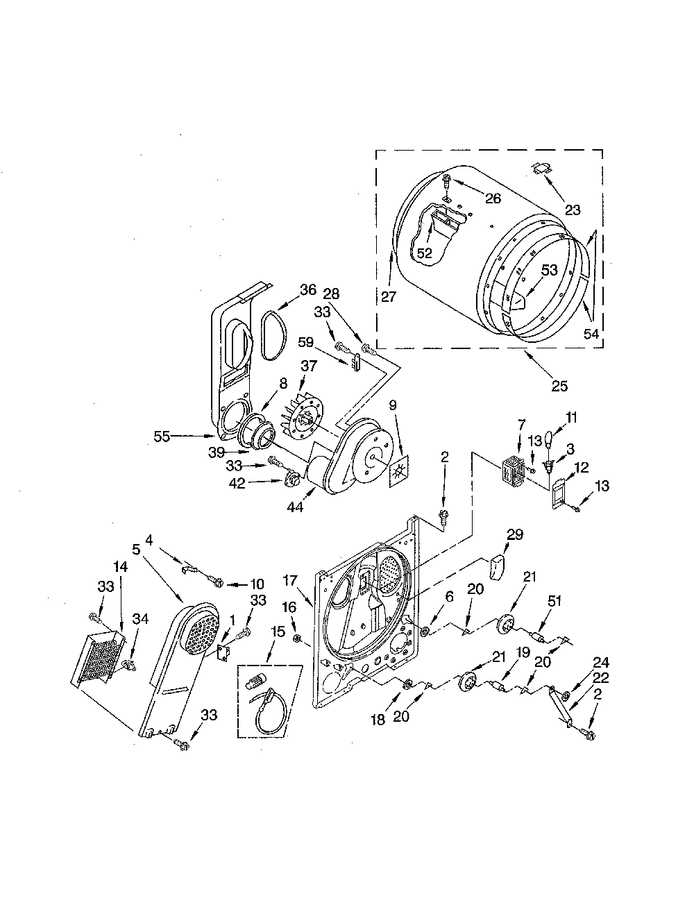 Bulkhead Diagram and Parts List for 11062842101  Kenmore Dryer