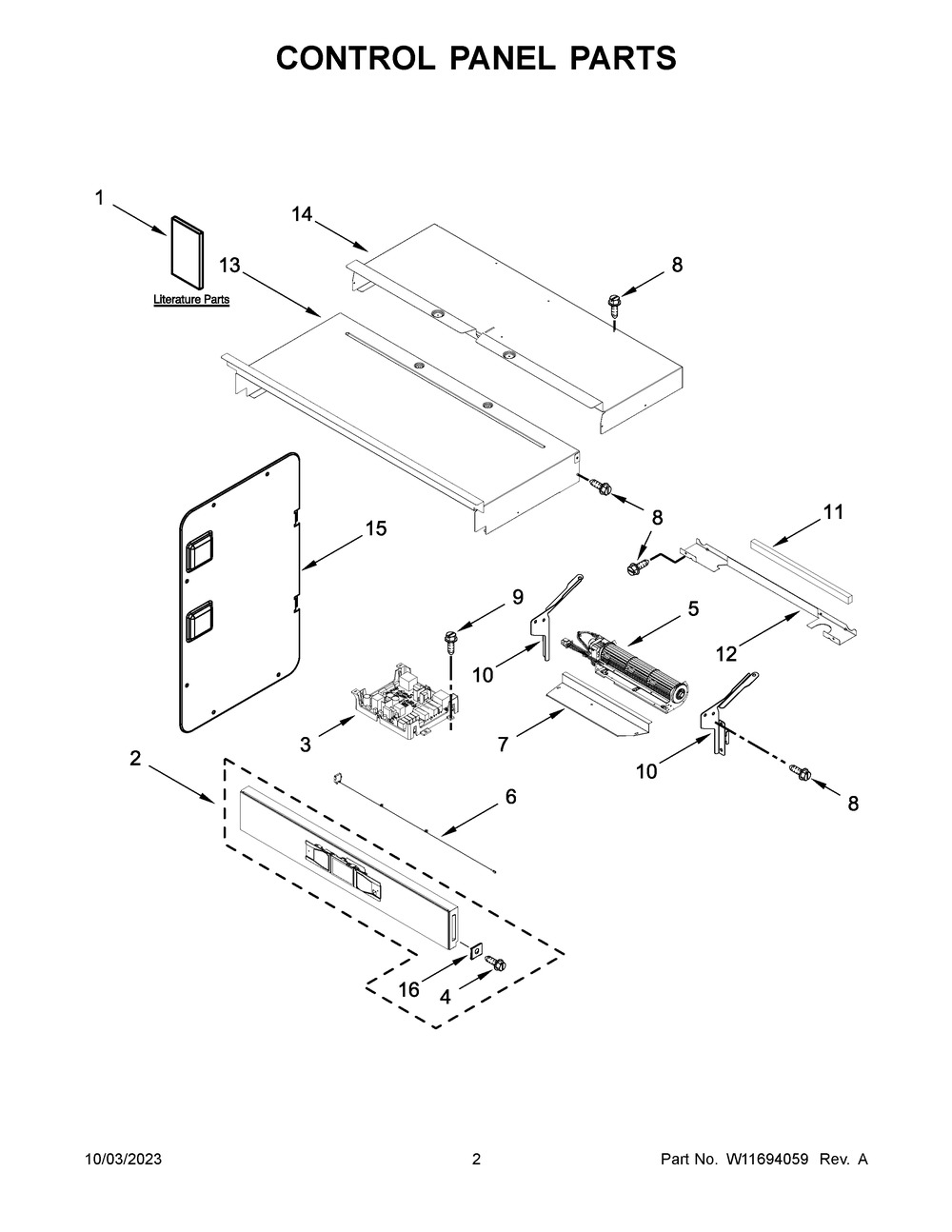 Control Panel Parts Diagram and Parts List for WOEC5930LZ01  Whirlpool Microwave Oven Combo