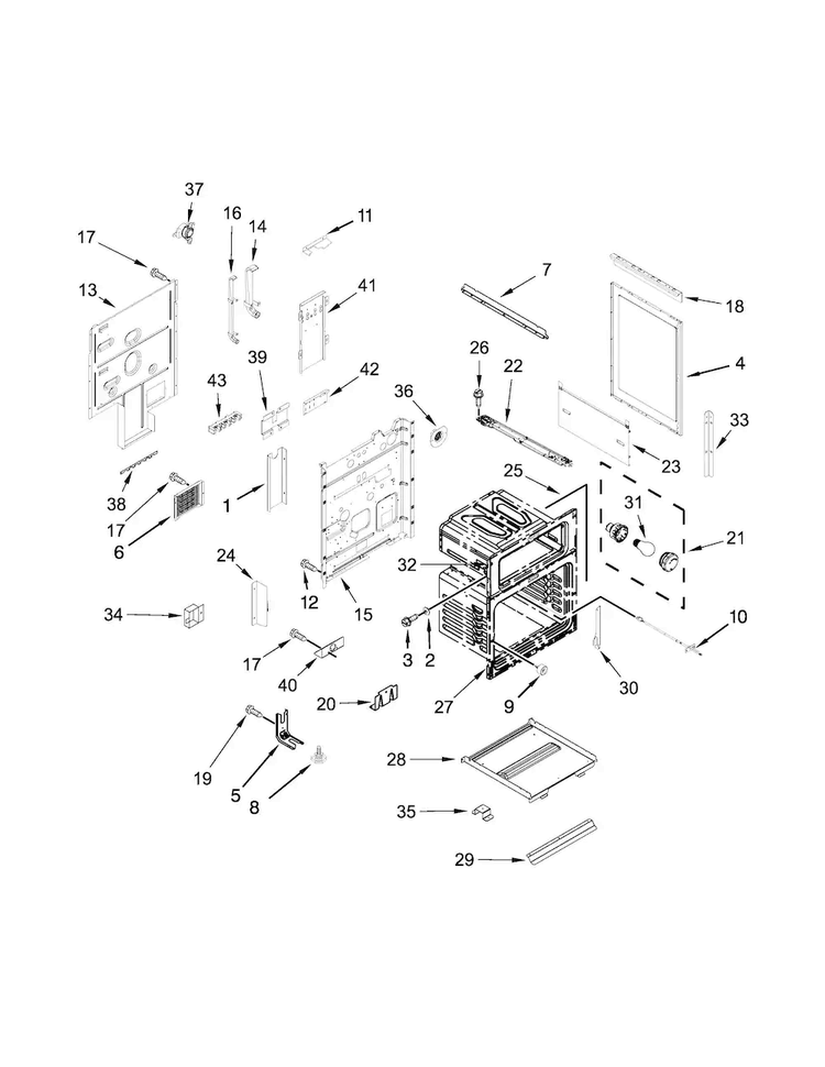 Chassis Parts Diagram and Parts List for KFDD500ESS00  KitchenAid Range