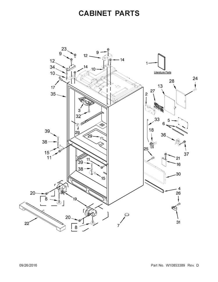 Cabinet Parts Diagram and Parts List for KRMF706ESS01  KitchenAid Refrigerator