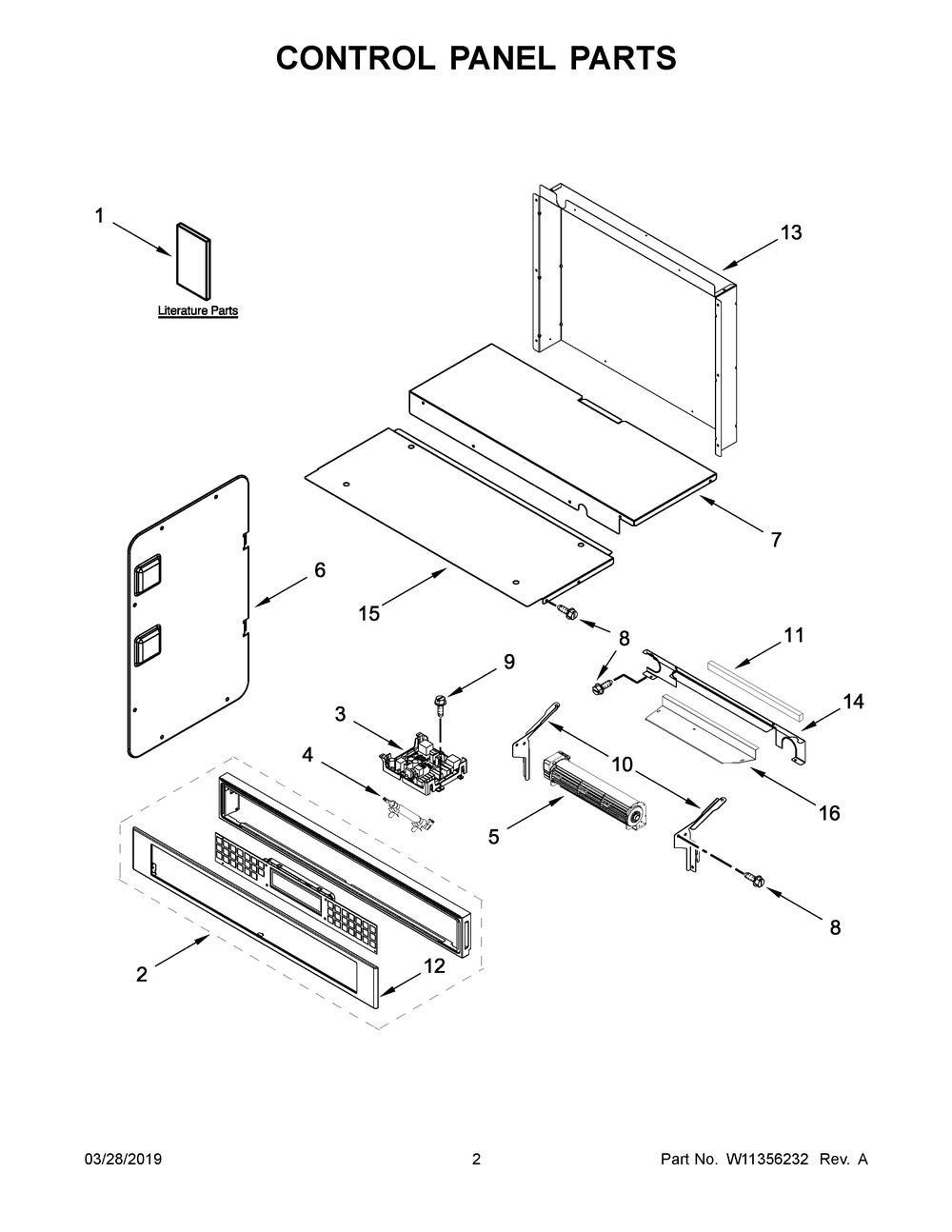 Control Panel Parts Diagram and Parts List for KOCE507EBS05  Whirlpool Microwave Oven Combo
