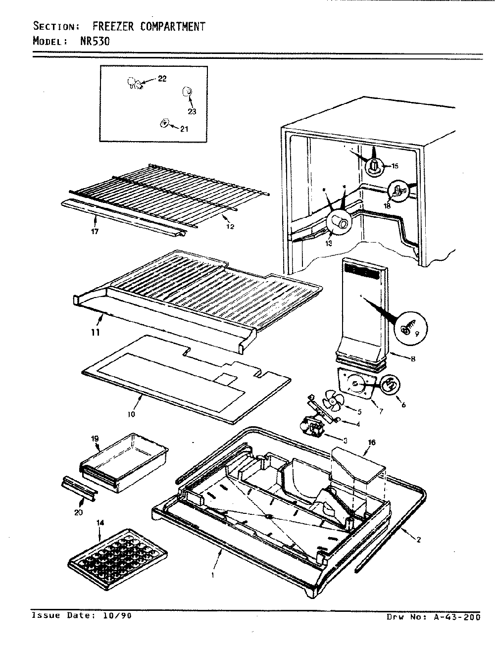 02 - Freezer Compartment Diagram and Parts List for NR530A  Whirlpool Refrigerator