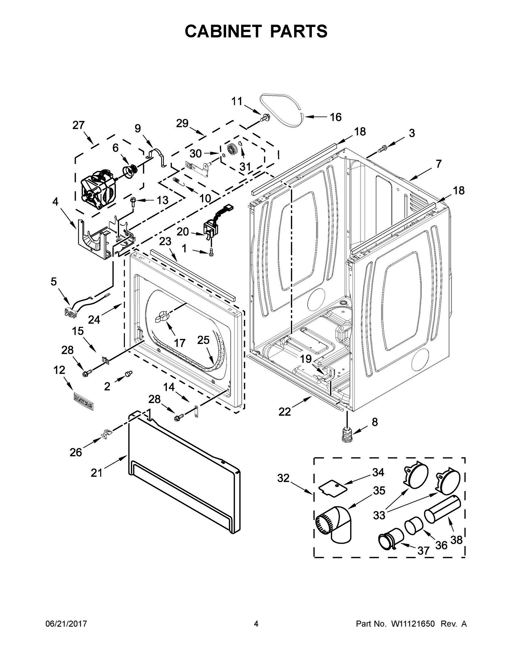 03 - CABINET PARTS Diagram and Parts List for YWED7500GC0  Whirlpool Washer