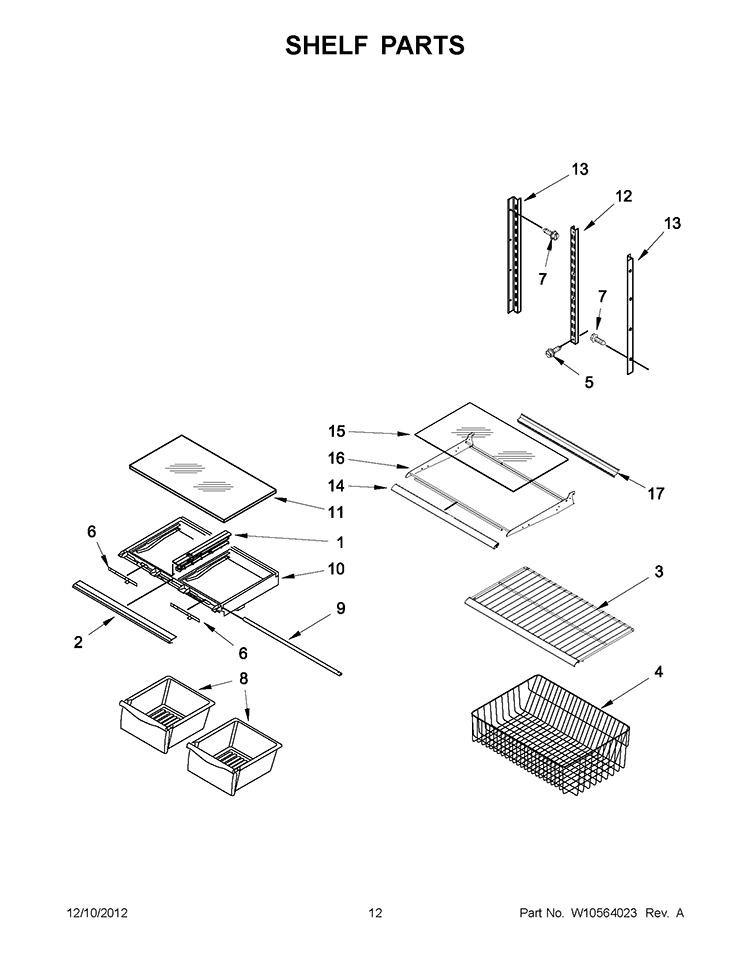 SHELF PARTS Diagram and Parts List for EB9SHKXVQ07  Whirlpool Refrigerator