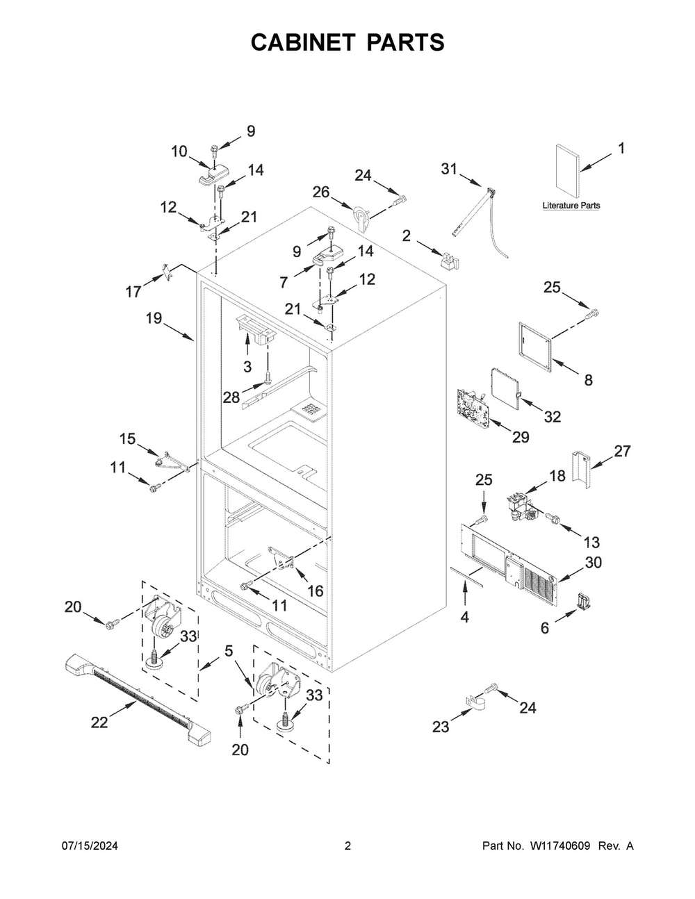 02 - Cabinet Parts Diagram and Parts List for MFC2062FEZ13  Whirlpool Refrigerator