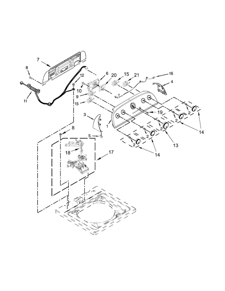 Controls And Water Inlet Parts Diagram and Parts List for WTW4900BW1  Whirlpool Washer
