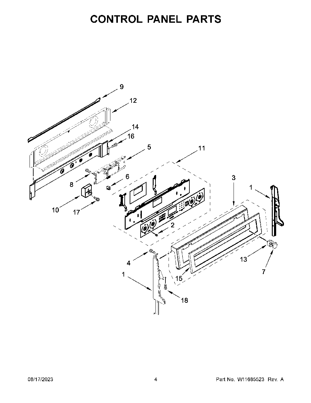 Control Panel Parts Diagram and Parts List for YKFED500ESS6  KitchenAid Range