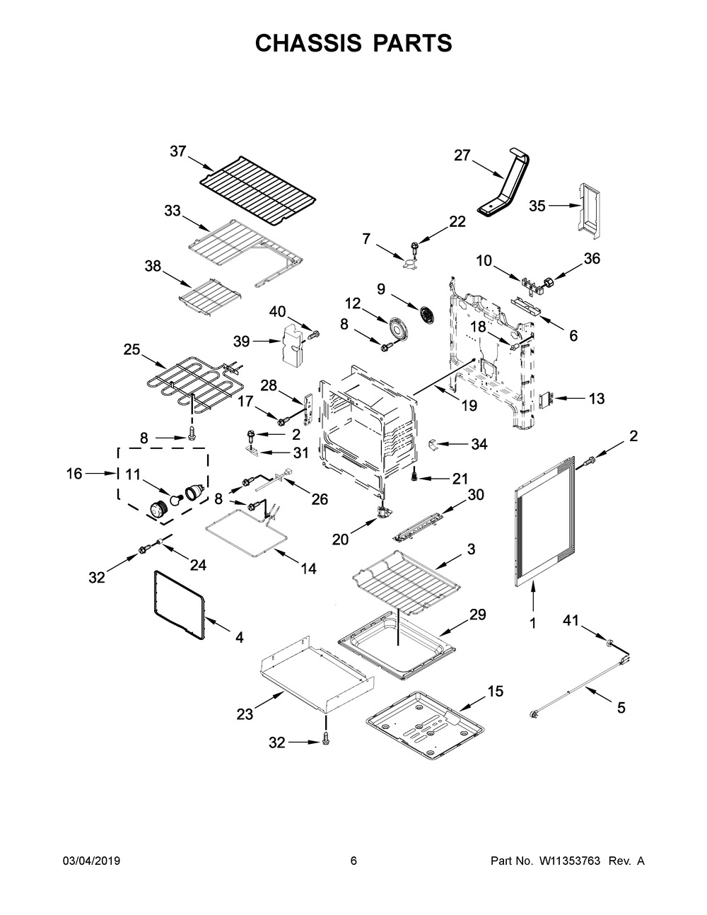 Chassis Parts Diagram and Parts List for YWFE745H0FS2  Whirlpool Range