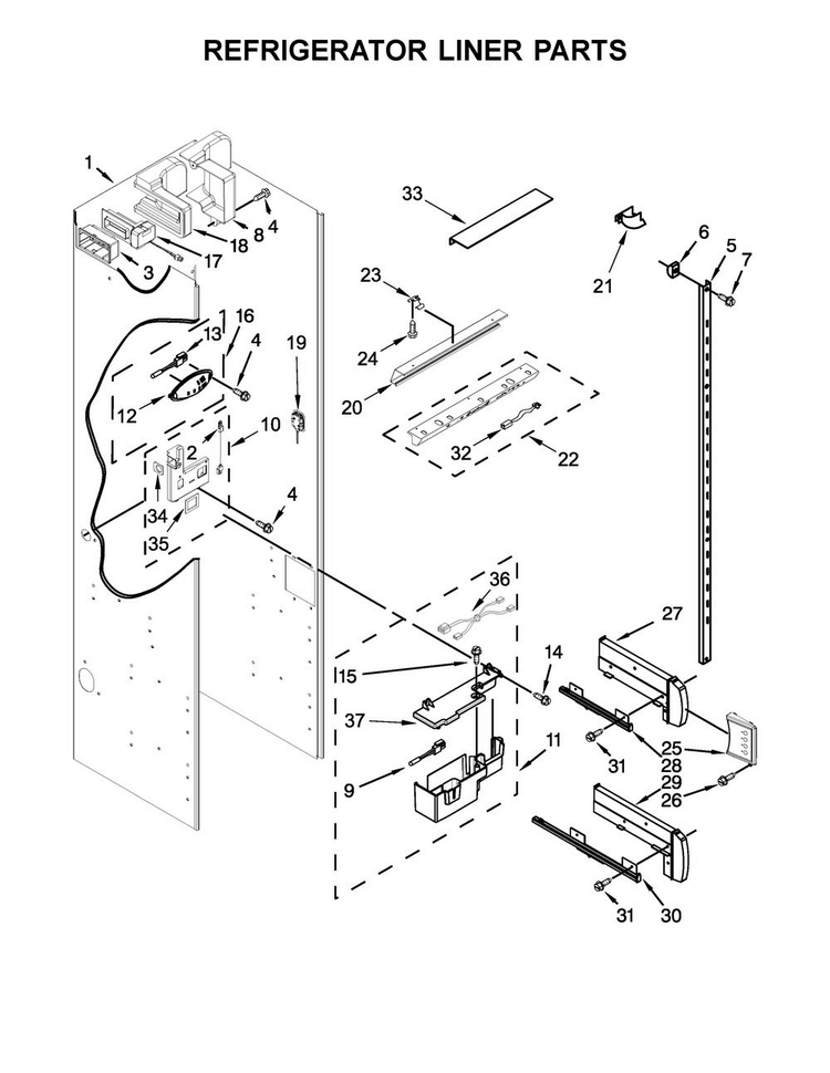 Refrigerator Liner Parts Diagram and Parts List for KBSN602EPA01  KitchenAid Refrigerator