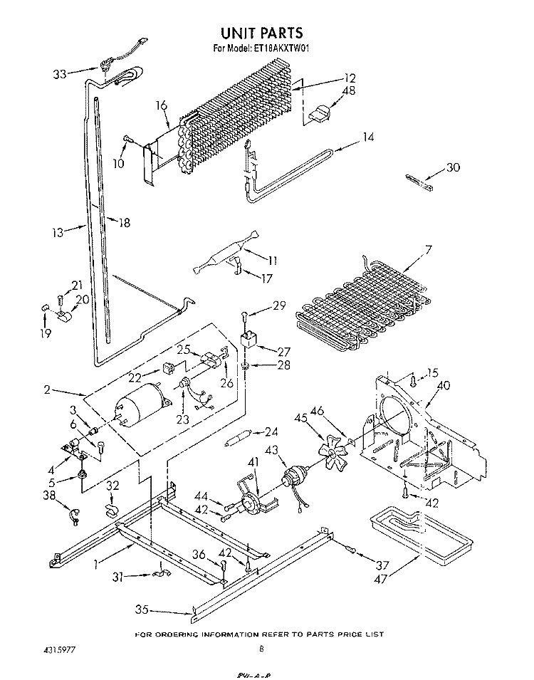 UNIT Diagram and Parts List for ET18AKXTN01  Whirlpool Refrigerator