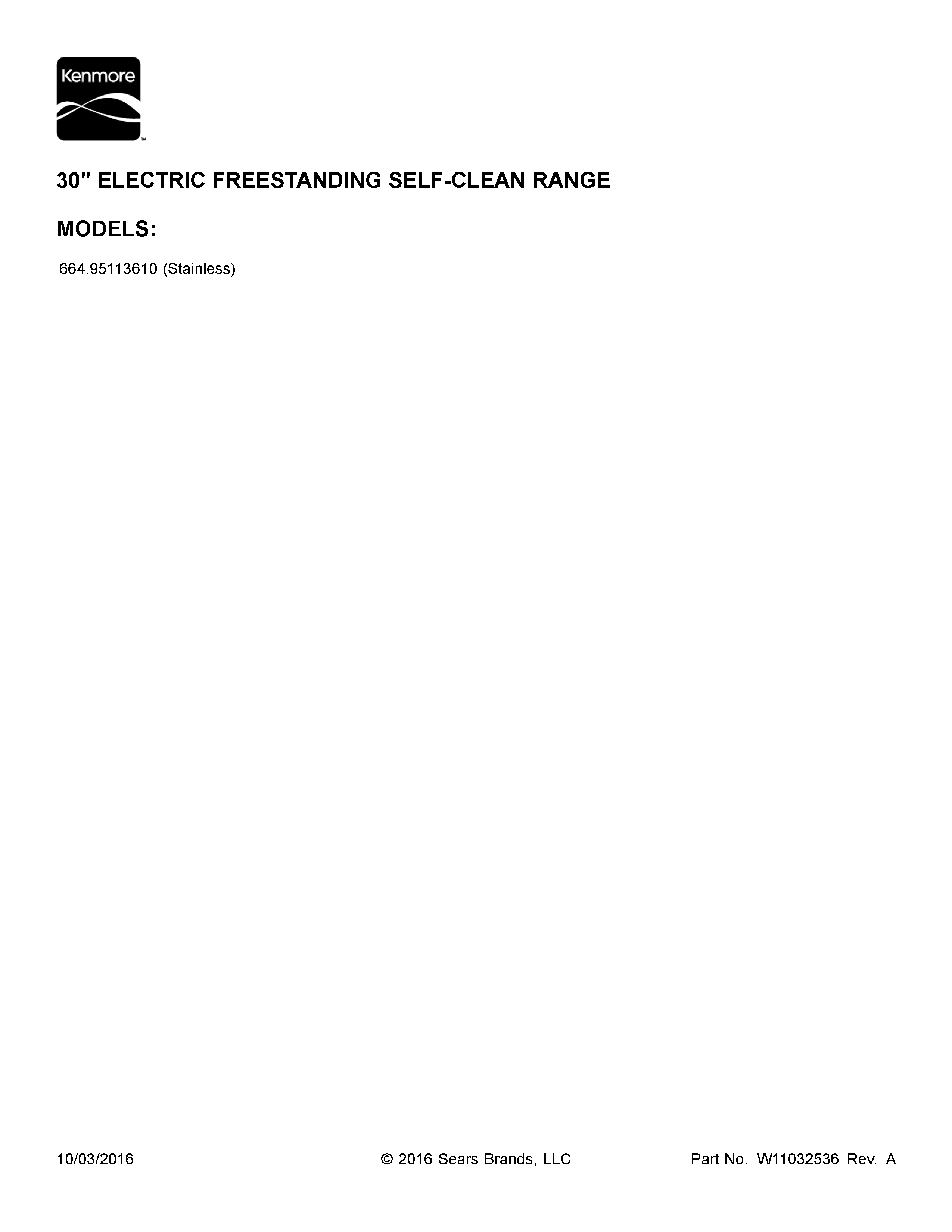 Cover Sheet Diagram and Parts List for 66495113610  Kenmore Range