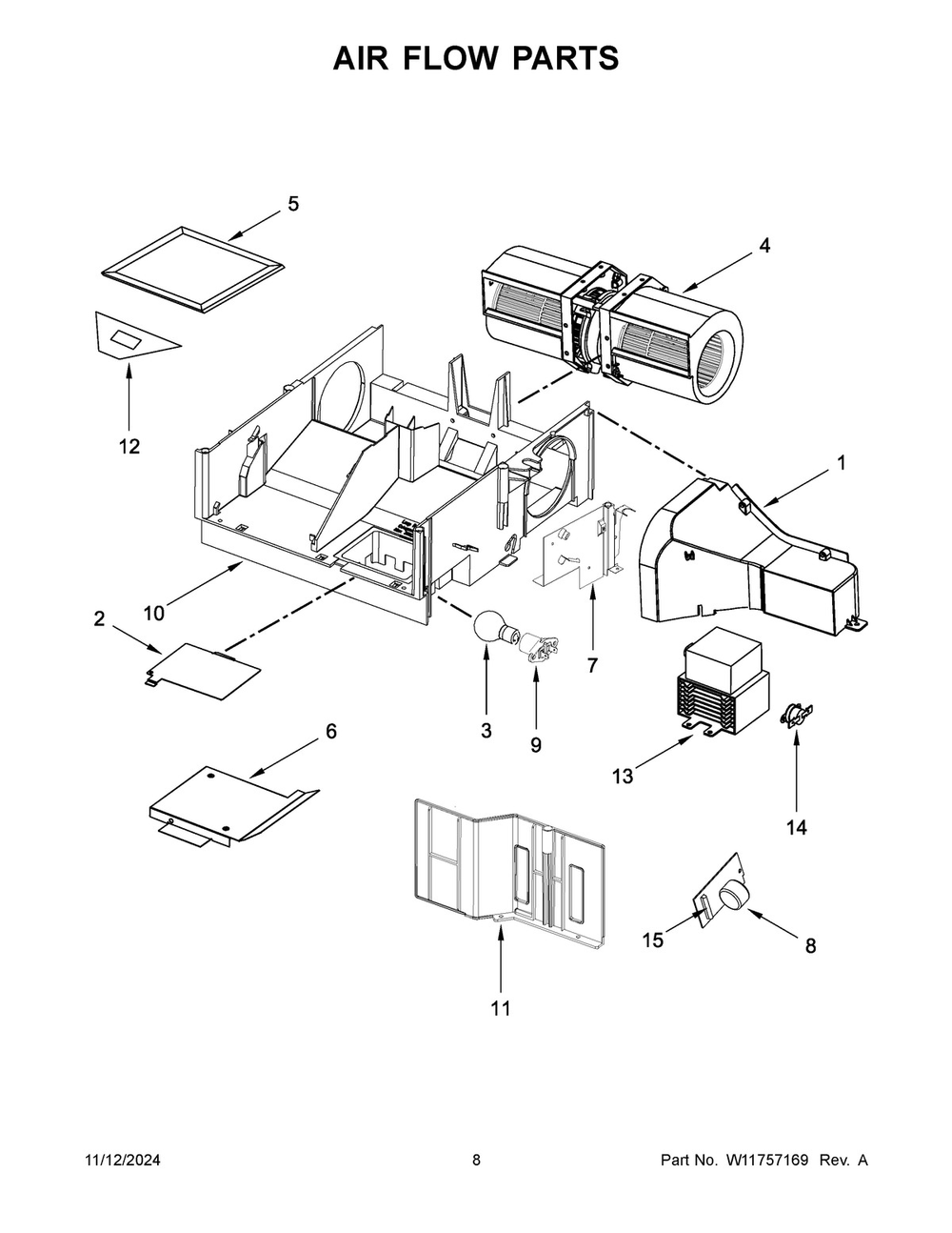 05 - Air Flow Parts Diagram and Parts List for WMH31017HB09  Whirlpool Microwave