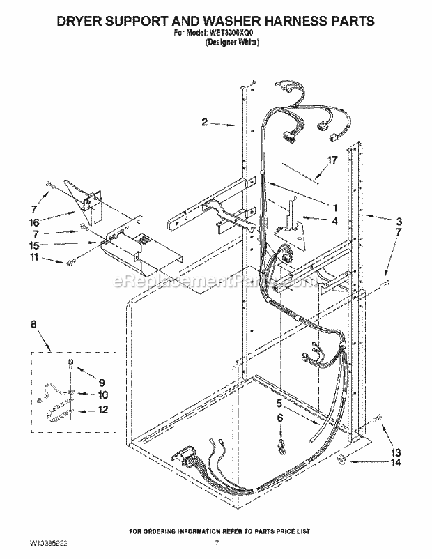 DRYER SUPPORT AND WASHER HARNESS PARTS Diagram and Parts List for WET3300XQ0  Whirlpool Washer Dryer Combo