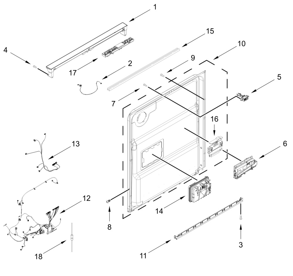 Control Panel And Inner Door Parts Diagram and Parts List for WDPS8024SZ0  Whirlpool Dishwasher