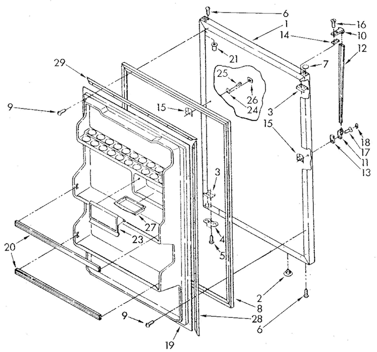 Refrigerator Door Diagram and Parts List for ET18JKXSM05  Whirlpool Refrigerator