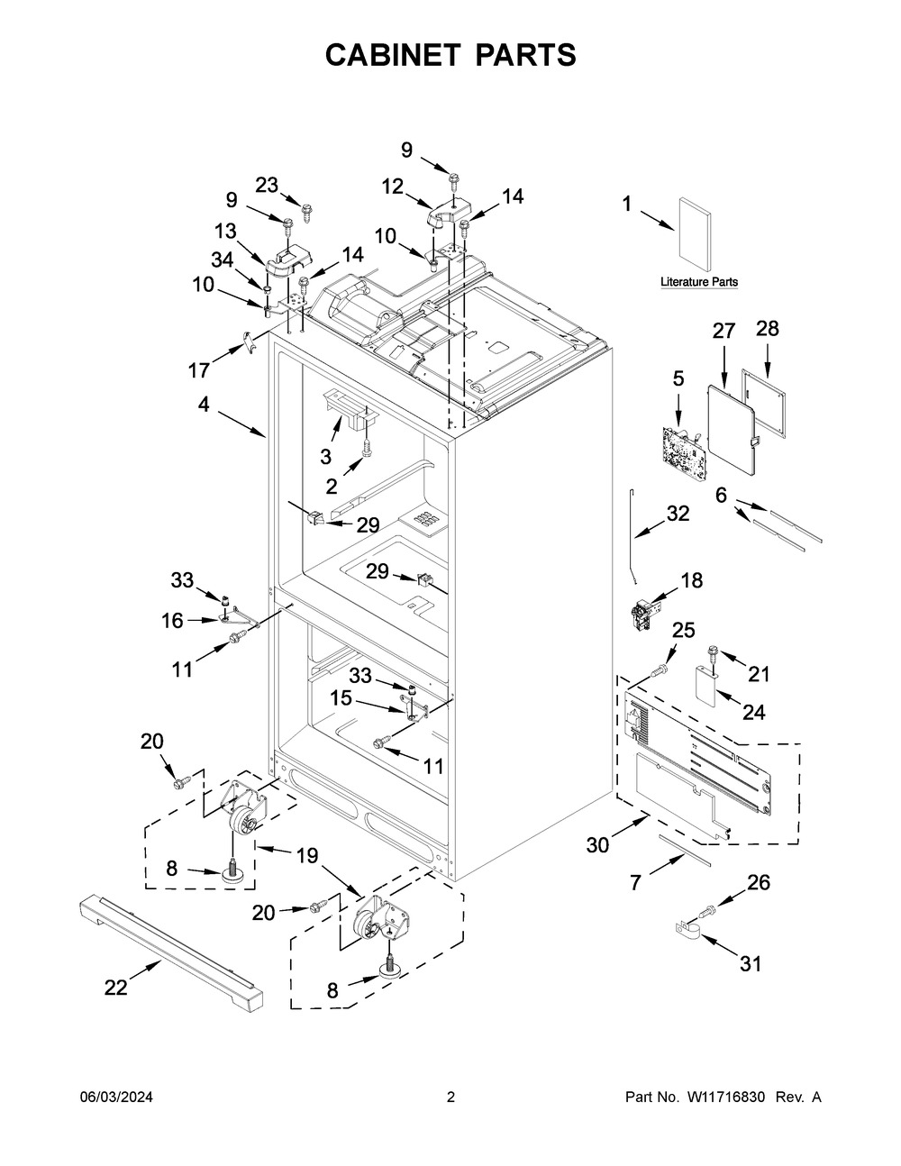 Cabinet Parts Diagram and Parts List for WRF757SDHZ05  Whirlpool Refrigerator