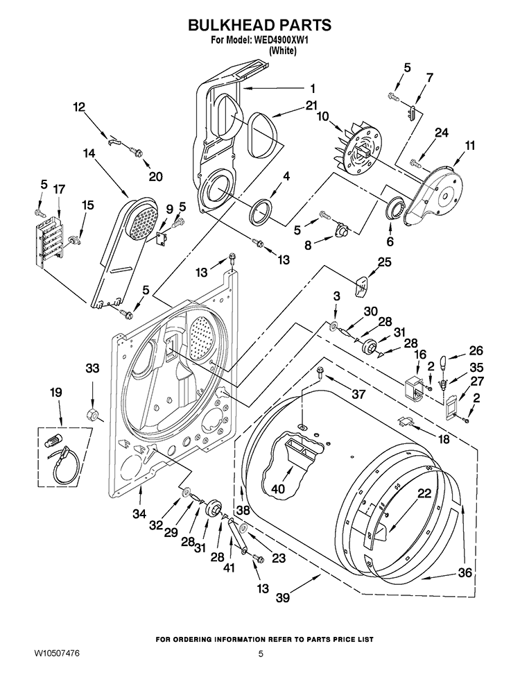 BULKHEAD PARTS Diagram and Parts List for WED4900XW1  Whirlpool Dryer