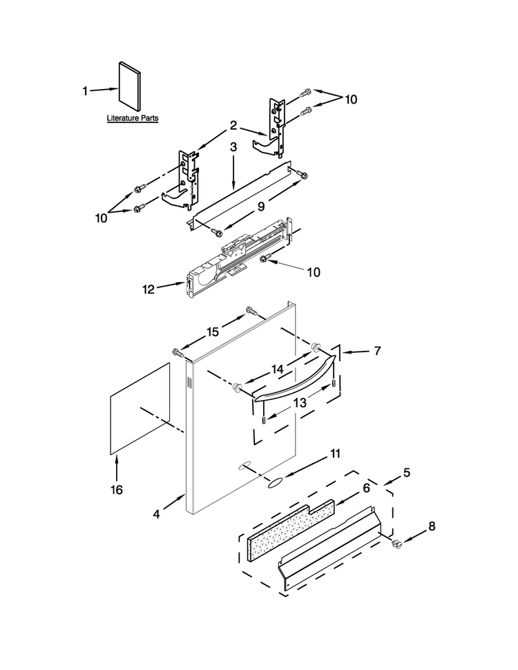 Door Panel Parts Diagram and Parts List for 7WDT790SAYM3  Whirlpool Dishwasher