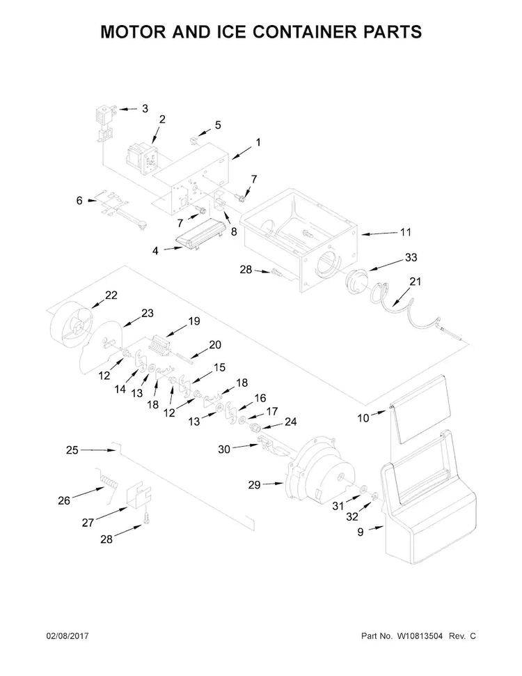 Motor And Ice Container Parts Diagram and Parts List for WRS325FDAT04  Whirlpool Refrigerator
