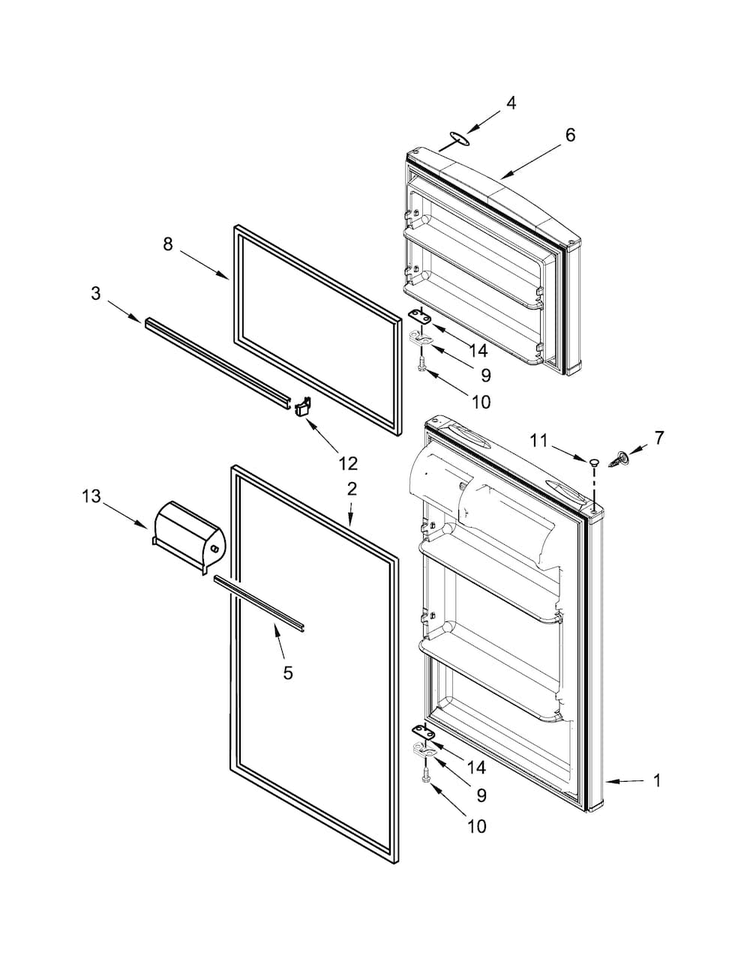 Door Parts Diagram and Parts List for WRT316SFDW00  Whirlpool Refrigerator