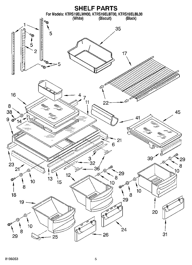 SHELF Diagram and Parts List for KTRS19ELBL00  KitchenAid Refrigerator