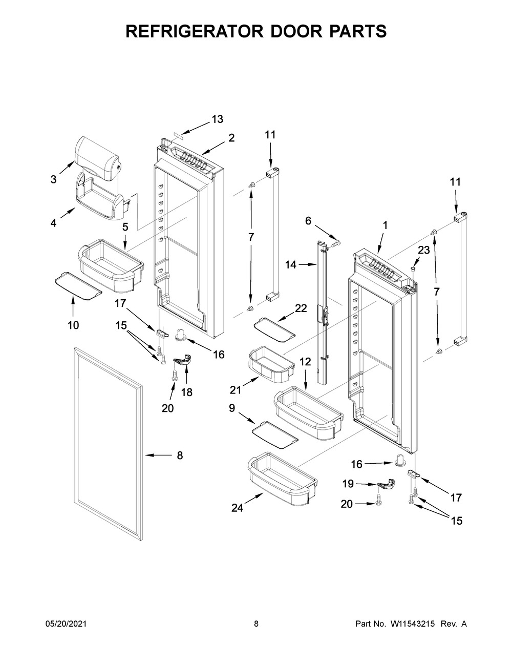 Refrigerator Door Parts Diagram and Parts List for KRFF302ESS05  Whirlpool Refrigerator