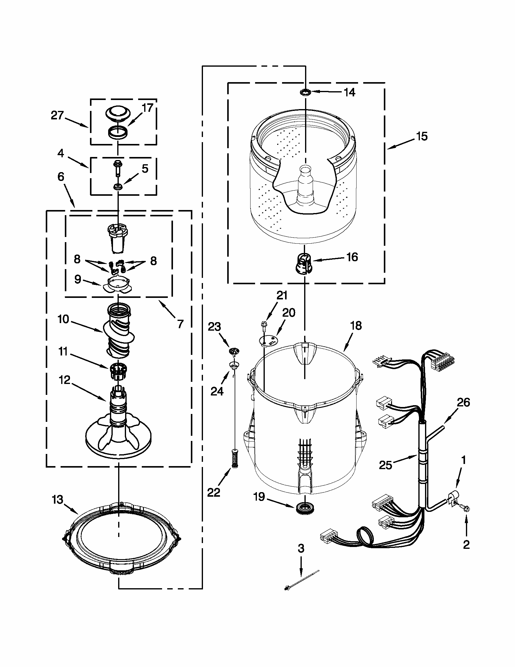 Basket And Tub Parts Diagram and Parts List for 11020102310  Kenmore Washer