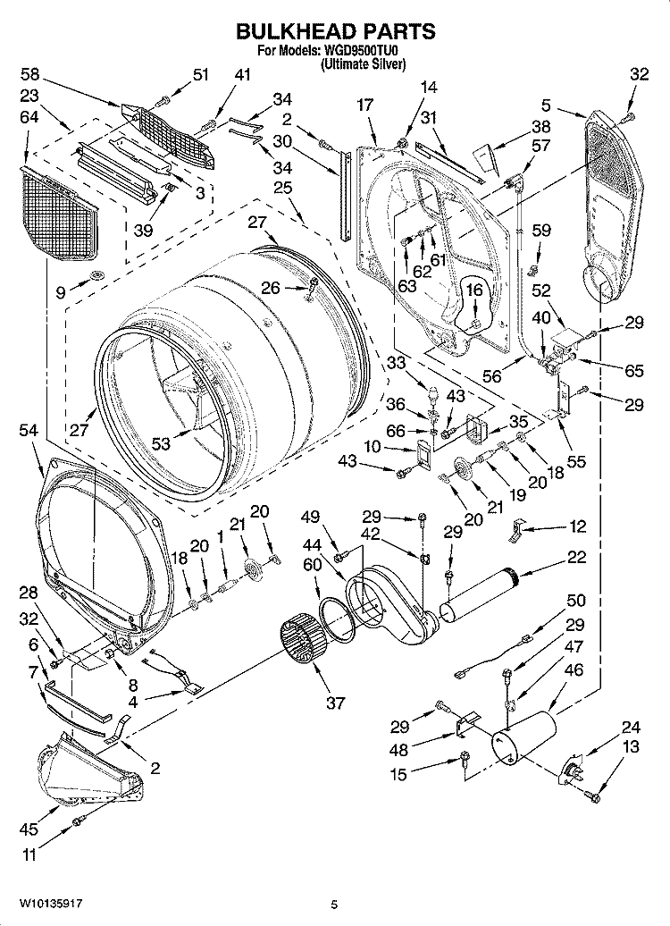 BULKHEAD PARTS Diagram and Parts List for WGD9500TU0  Whirlpool Dryer