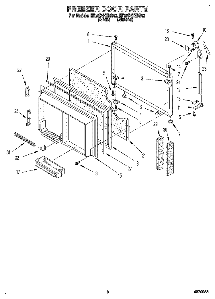 FREEZER DOOR Diagram and Parts List for ET25DQRBW02  Whirlpool Refrigerator