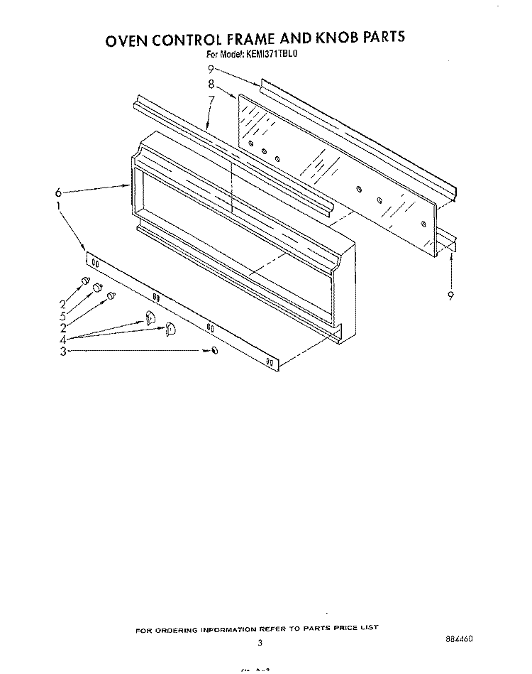 OVEN CONTROL FRAME AND KNOB Diagram and Parts List for KEMI371TBL0  KitchenAid Microwave Oven Combo