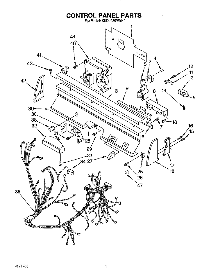CONTROL PANEL, LIT/OPTIONAL Diagram and Parts List for KUDJ230YWH0  KitchenAid Dishwasher