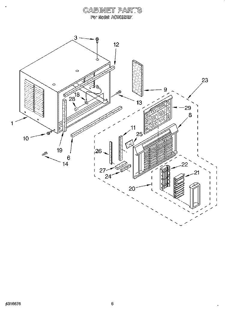 CABINET Diagram and Parts List for ACH082XD1  Whirlpool Air Conditioner