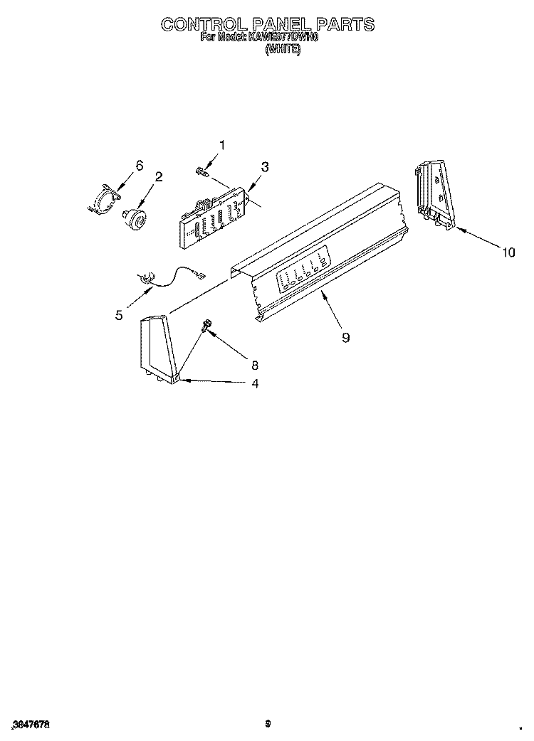 CONTROL PANEL Diagram and Parts List for KAWE977DWH0  KitchenAid Washer