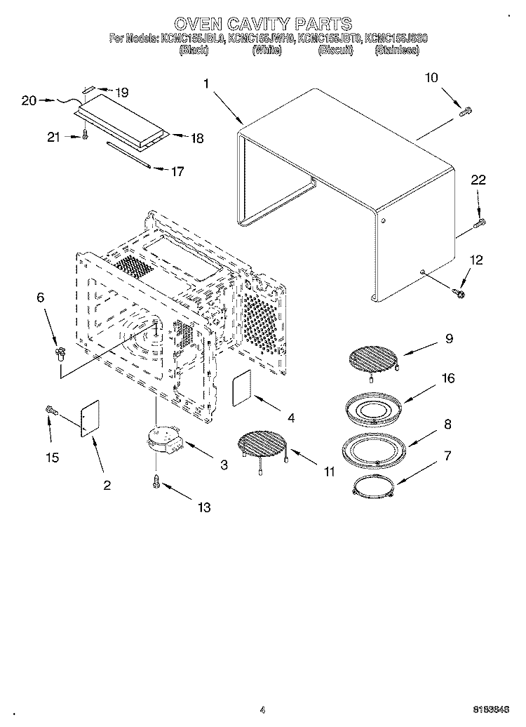 OVEN CAVITY Diagram and Parts List for KCMC155JSS0  KitchenAid Microwave