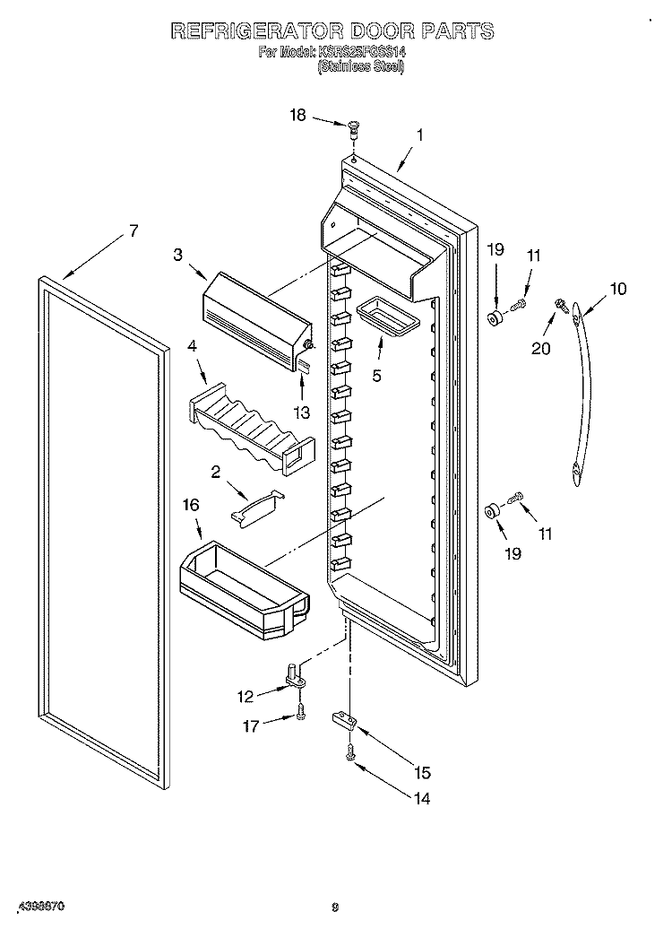 REFRIGERATOR DOOR Diagram and Parts List for KSRS25FGSS14  KitchenAid Refrigerator