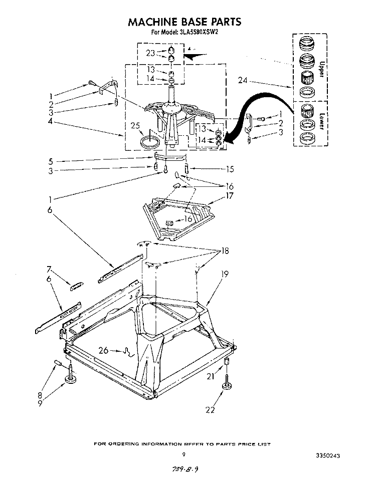 MACHINE BASE Diagram and Parts List for 3LA5580XSW2  Whirlpool Washer