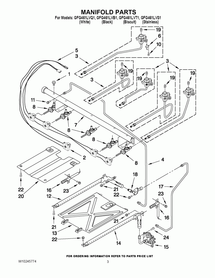 MANIFOLD PARTS Diagram and Parts List for GFG461LVT1  Whirlpool Range