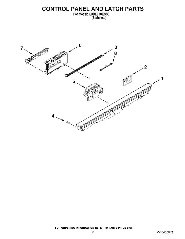 CONTROL PANEL AND LATCH PARTS Diagram and Parts List for KUDE60SXSS3  KitchenAid Dishwasher