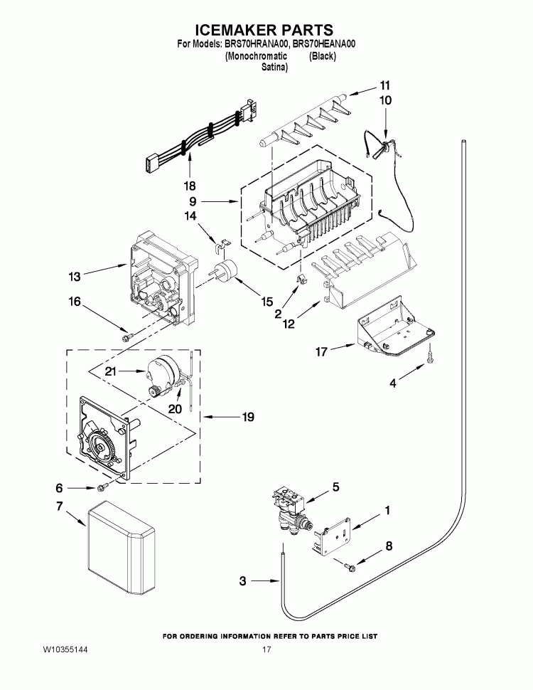 ICEMAKER PARTS Diagram and Parts List for BRS70HRANA00  Whirlpool Refrigerator