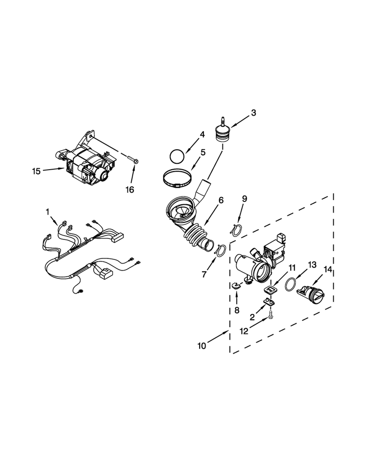 Pump And Motor Parts Diagram and Parts List for WFW8300SW00  Whirlpool Washer