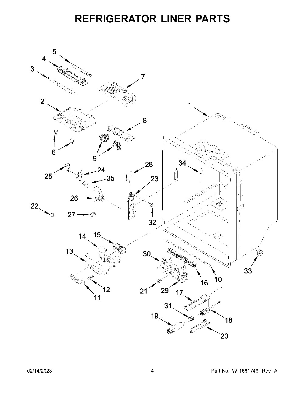 Refrigerator Liner Parts Diagram and Parts List for KRFF305ESS07  KitchenAid Refrigerator