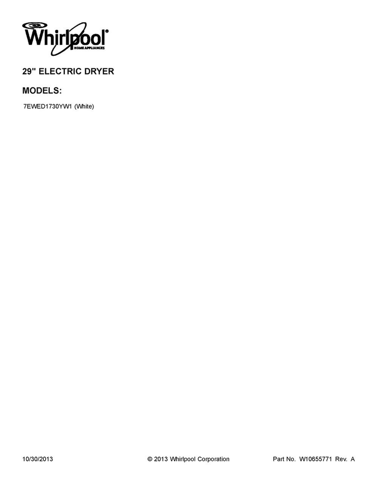 Cover Sheet Diagram and Parts List for 7EWED1730YW1  Whirlpool Dryer