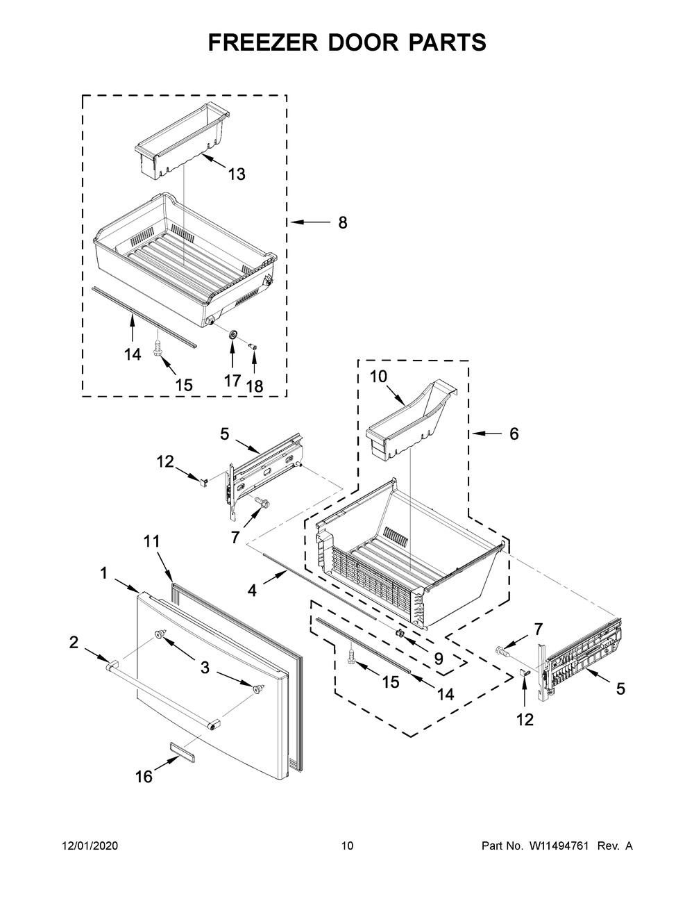 Freezer Door Parts Diagram and Parts List for KRFF507HWH02  Whirlpool Refrigerator