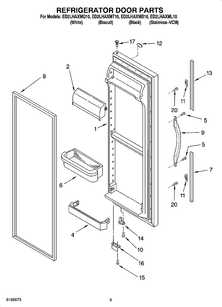 REFRIGERATOR DOOR PARTS Diagram and Parts List for ED2LHAXMB10  Whirlpool Refrigerator