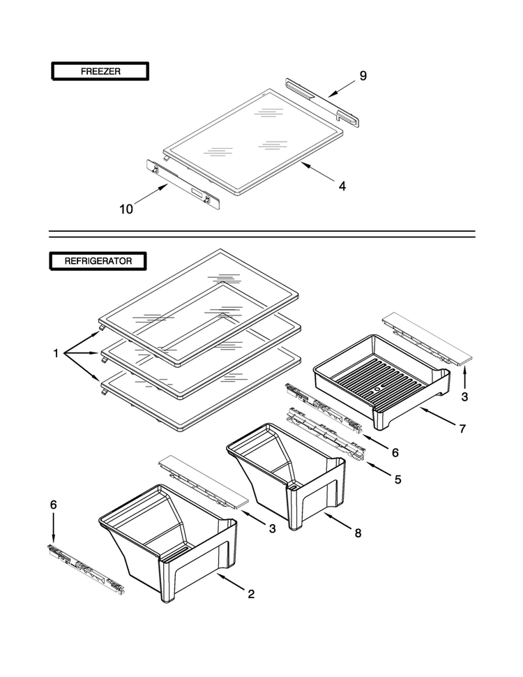 Shelf Parts Diagram and Parts List for WRT371SZBW01  Whirlpool Refrigerator