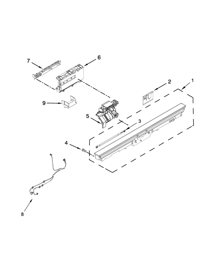 Control Panel And Latch Parts Diagram and Parts List for GLB14BBANA0  Whirlpool Dishwasher