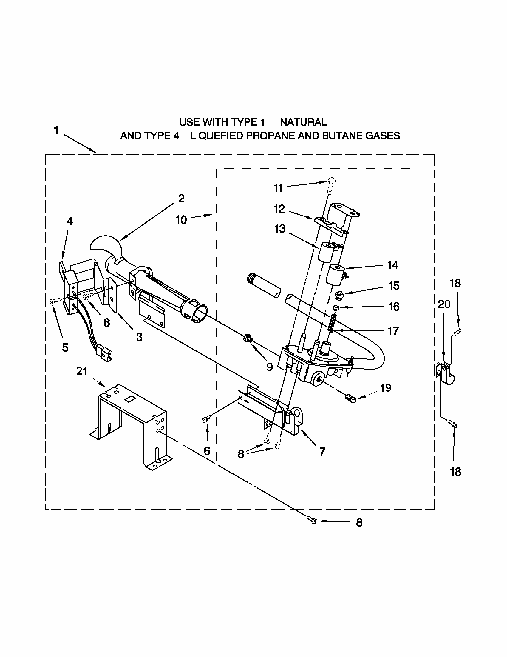 Burner Assembly Diagram and Parts List for 11078002012  Kenmore Dryer