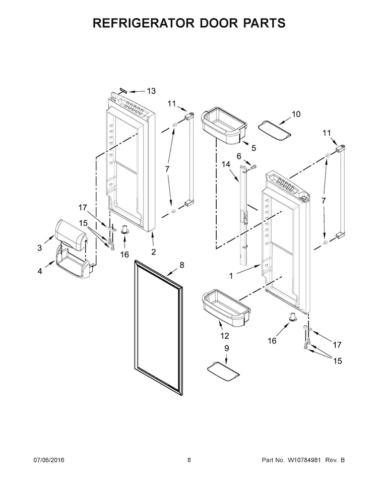 Refrigerator Door Parts Diagram and Parts List for KRFF305EBS00  KitchenAid Refrigerator
